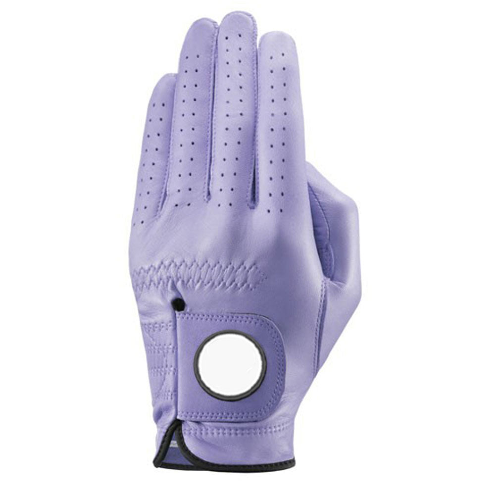 Lavender solid color cabretta sheepskin golf glove with magnetic ball marker