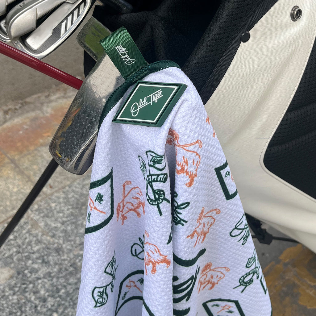 Old Tiger Monogram Print Golf Towel Microfiber Quick Dry Triangle Hook Bag Towel