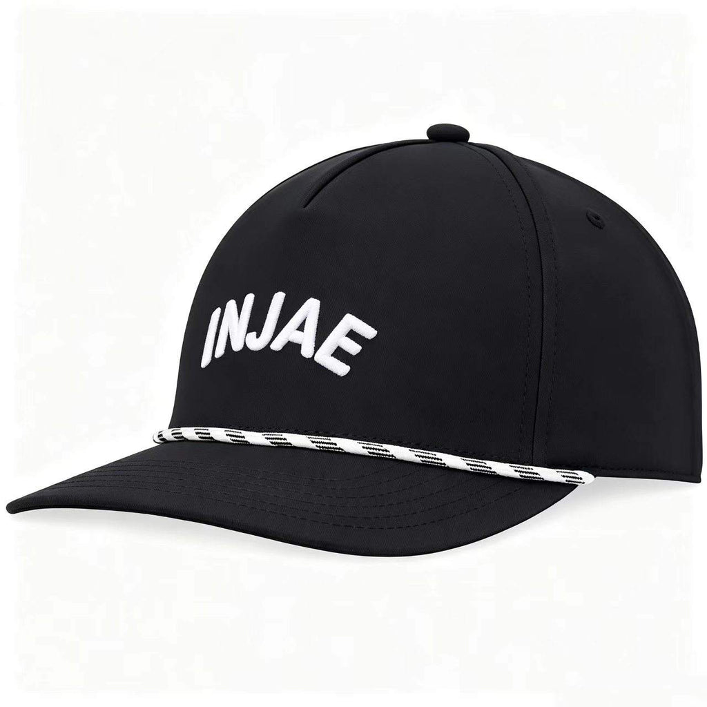 INJAE black waterproof golf rope cap with 3D embroidery, adjustable closure