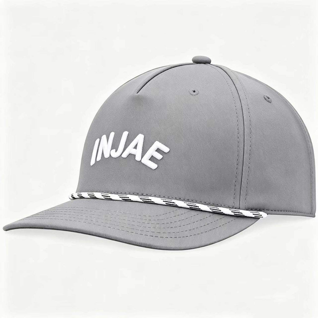 INJAE gray waterproof golf rope cap with embroidered logo, adjustable fit