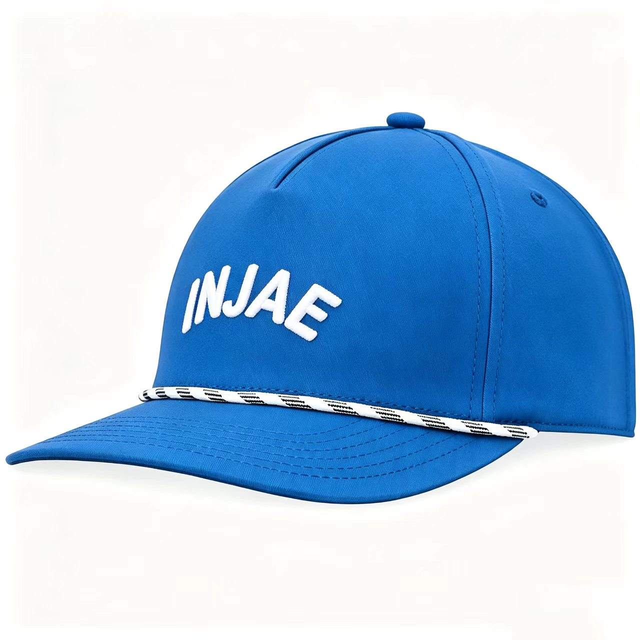 INJAE blue waterproof golf rope cap with rope brim detail and 3D logo