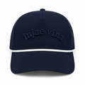 Injae Vina navy low-profile golf cap with tone-on-tone script embroidery and white rope brim