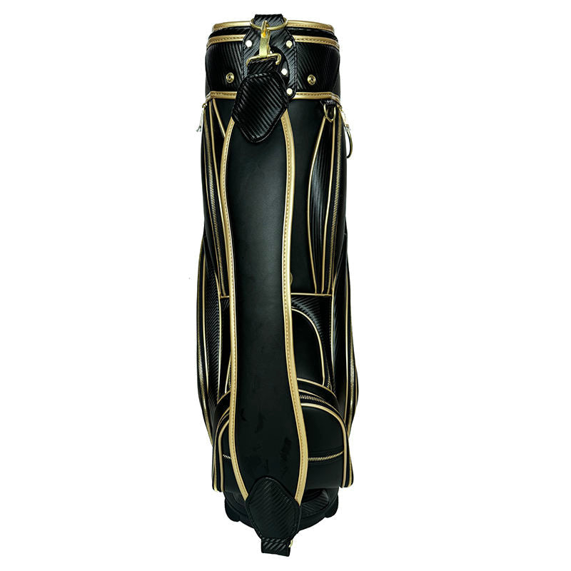 Carbon Fiber Black Gold Golf Cart Bag - Navy Gold Colorway Front View