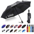 Black auto open 3-fold custom logo umbrella with LOGO print and 12 color and print style options below