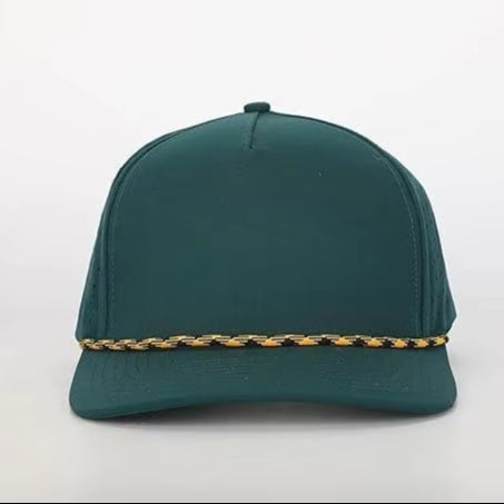 Custom Perforated Golf Cap with Rope Brim - Front View Forest Green
