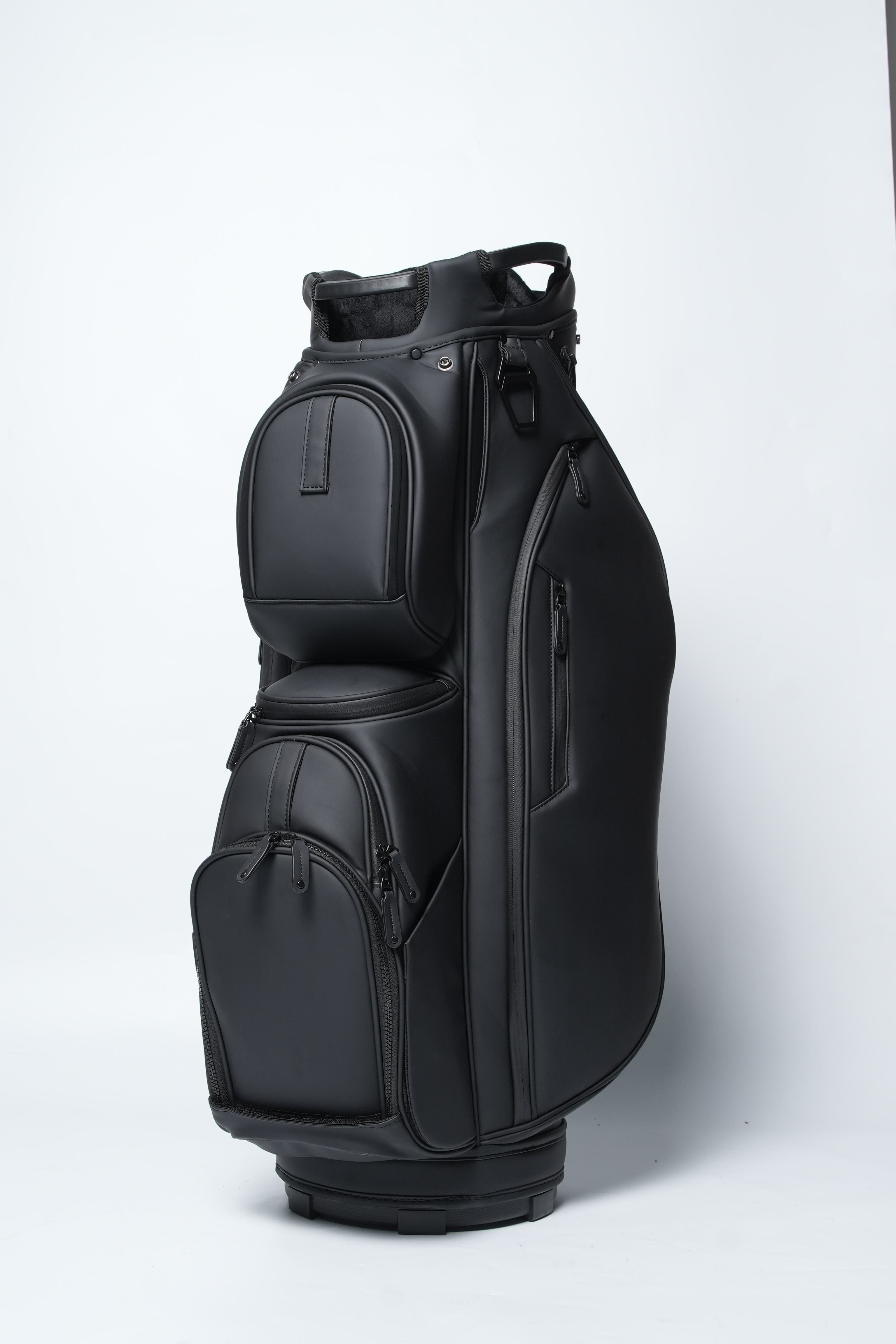 Leather Golf Cart Bag with 9-Way Divider Top and Multi-Pocket Organization in Black Navy
