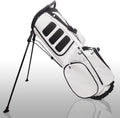 PU Leather Golf Stand Bag with 14-Way Divider Dual Shoulder Strap and Shoe Bag in White