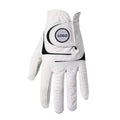Perforated cabretta leather golf glove front view with custom logo