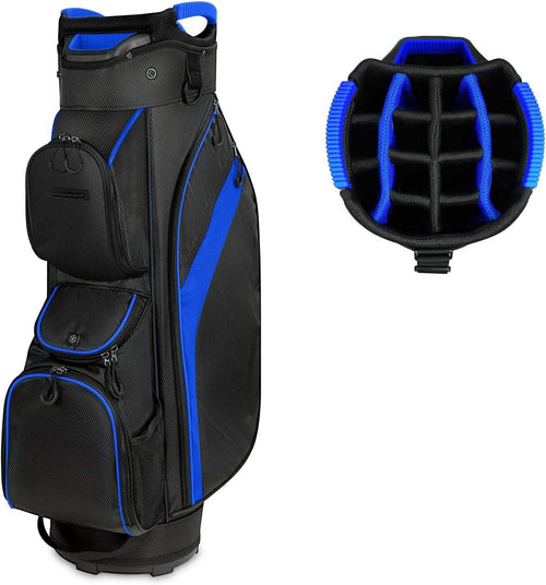 15-Way Golf Cart Bag Black Blue - Side View with Top Divider