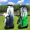 Gradient white navy golf stand bag side profile showing pockets and shoulder strap