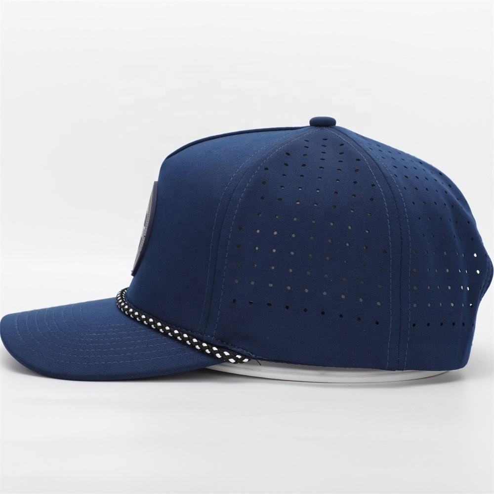 Custom Perforated Snapback Golf Cap with Rope Brim - Side View