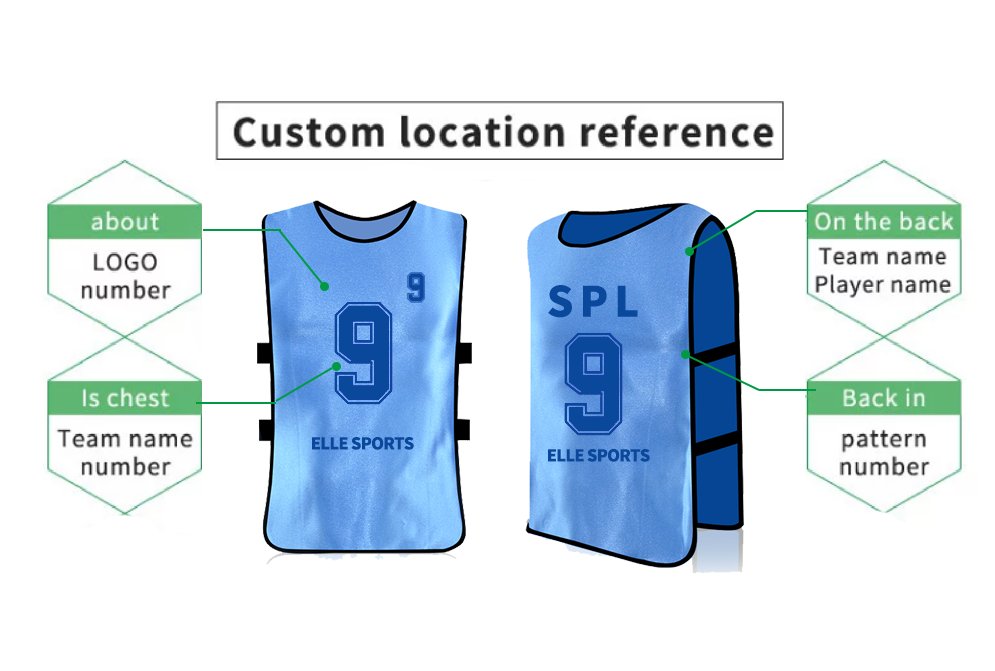 Custom logo numbered tournament identification bibs custom location reference front back