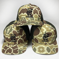 Custom Retro Duck Camo Trucker Hat with Fishing Embroidery