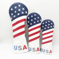 USA stars and stripes golf headcovers set — driver fairway hybrid three piece embroidery