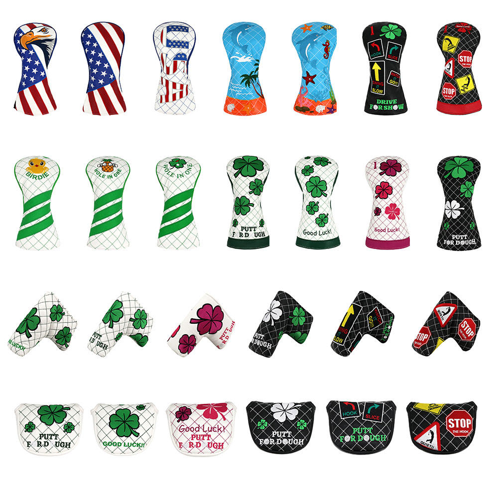 Wholesale golf mallet putter headcovers — skull, eagle, cat, clover and more patterns