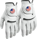Custom logo cabretta leather golf glove with magnetic ball marker detail