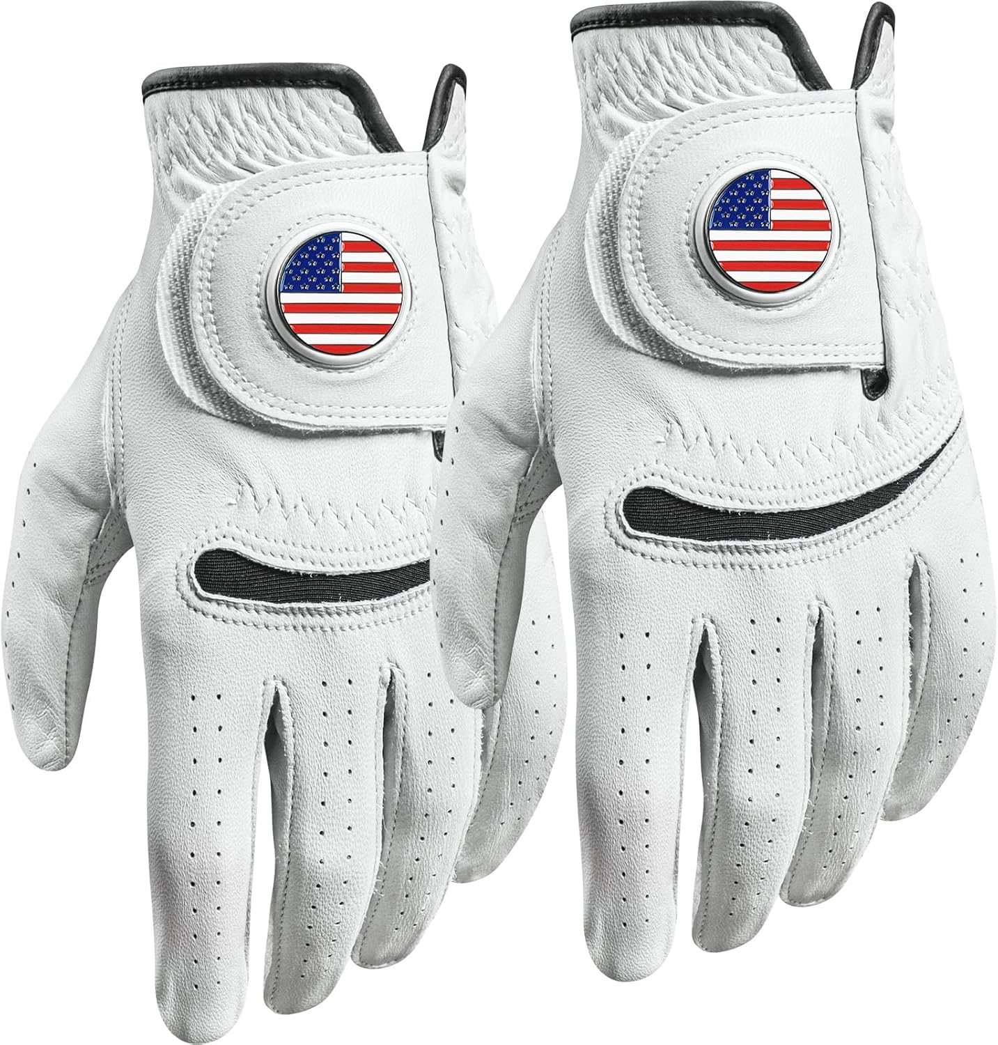 Custom logo cabretta leather golf glove with magnetic ball marker detail