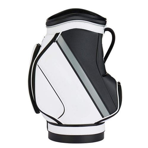 Black White Den Caddy Golf Bag - Side View Diagonal Stripe