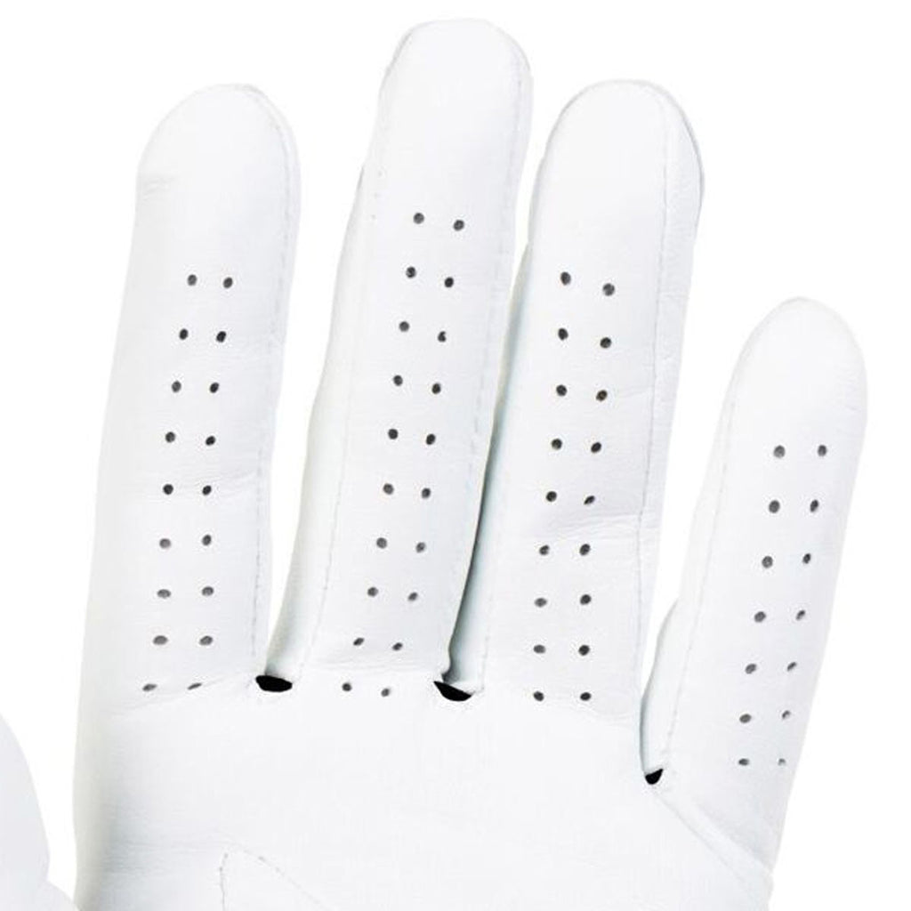 Tour cabretta leather golf glove dense micro-perforation finger panel close-up