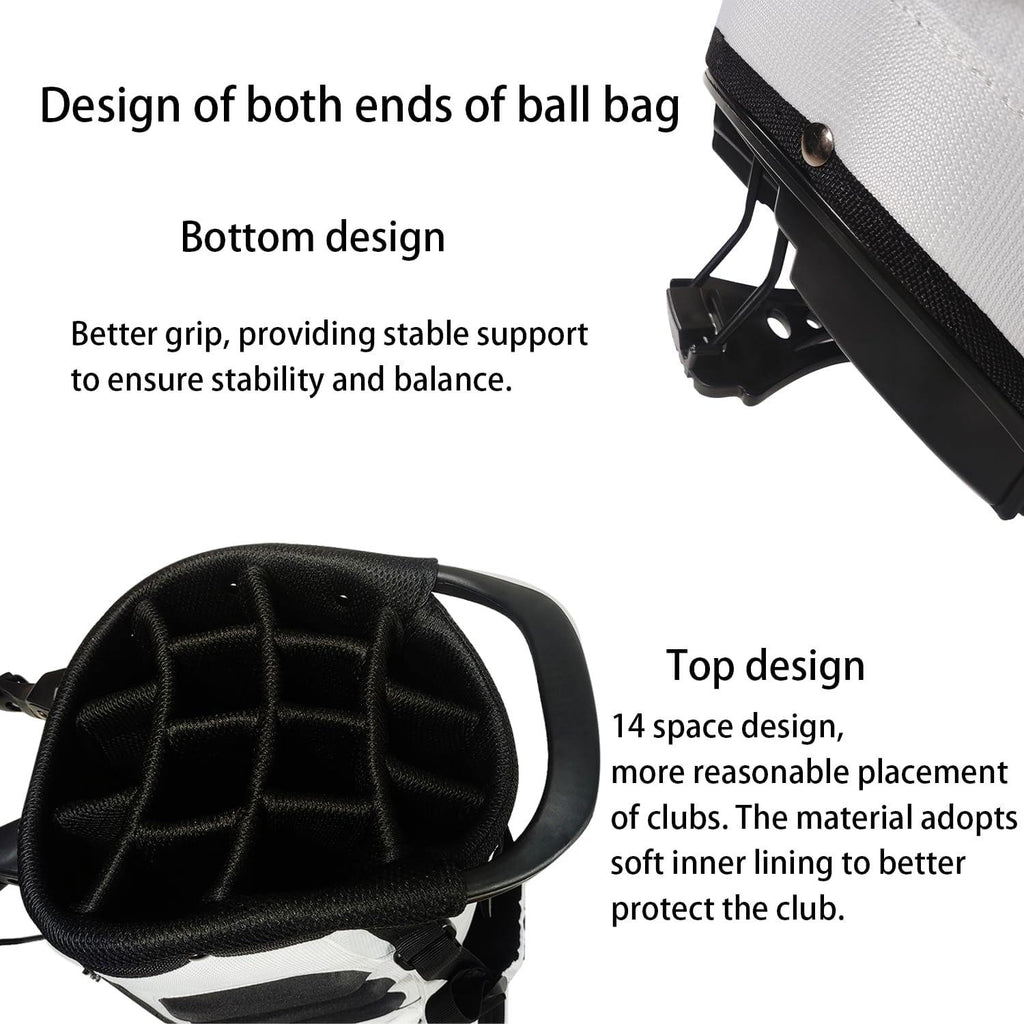 PU Leather Golf Stand Bag with 14-Way Divider Dual Shoulder Strap and Shoe Bag in White