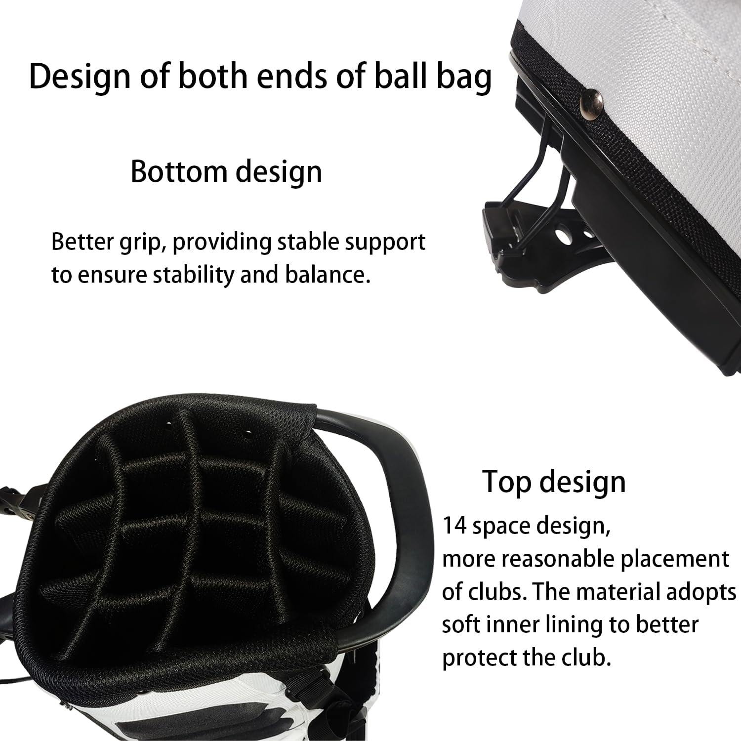 PU Leather Golf Stand Bag with 14-Way Divider Dual Shoulder Strap and Shoe Bag in White