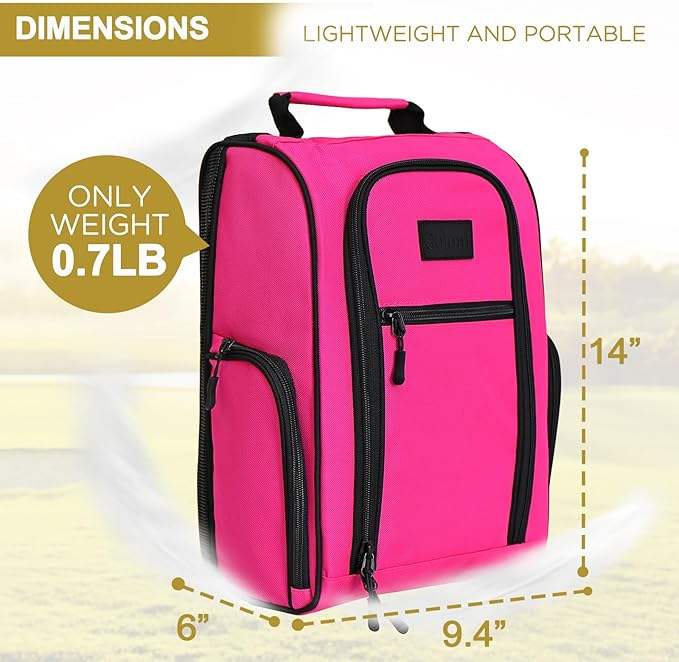 Rose pink golf shoe bag dimensions 9.4x6x14 inch lightweight 0.7LB