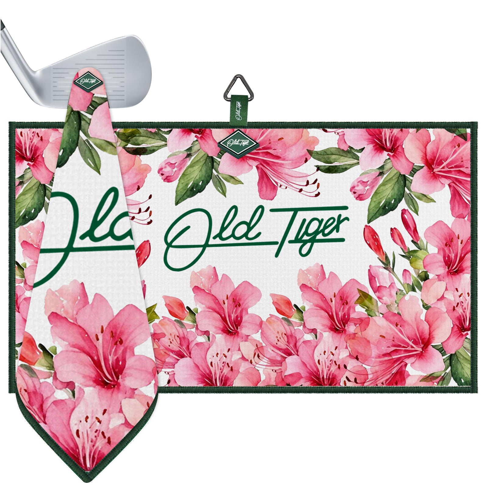Azalea Floral Embroidered Golf Towel Microfiber Quick Dry Magnetic Hook Bag Towel