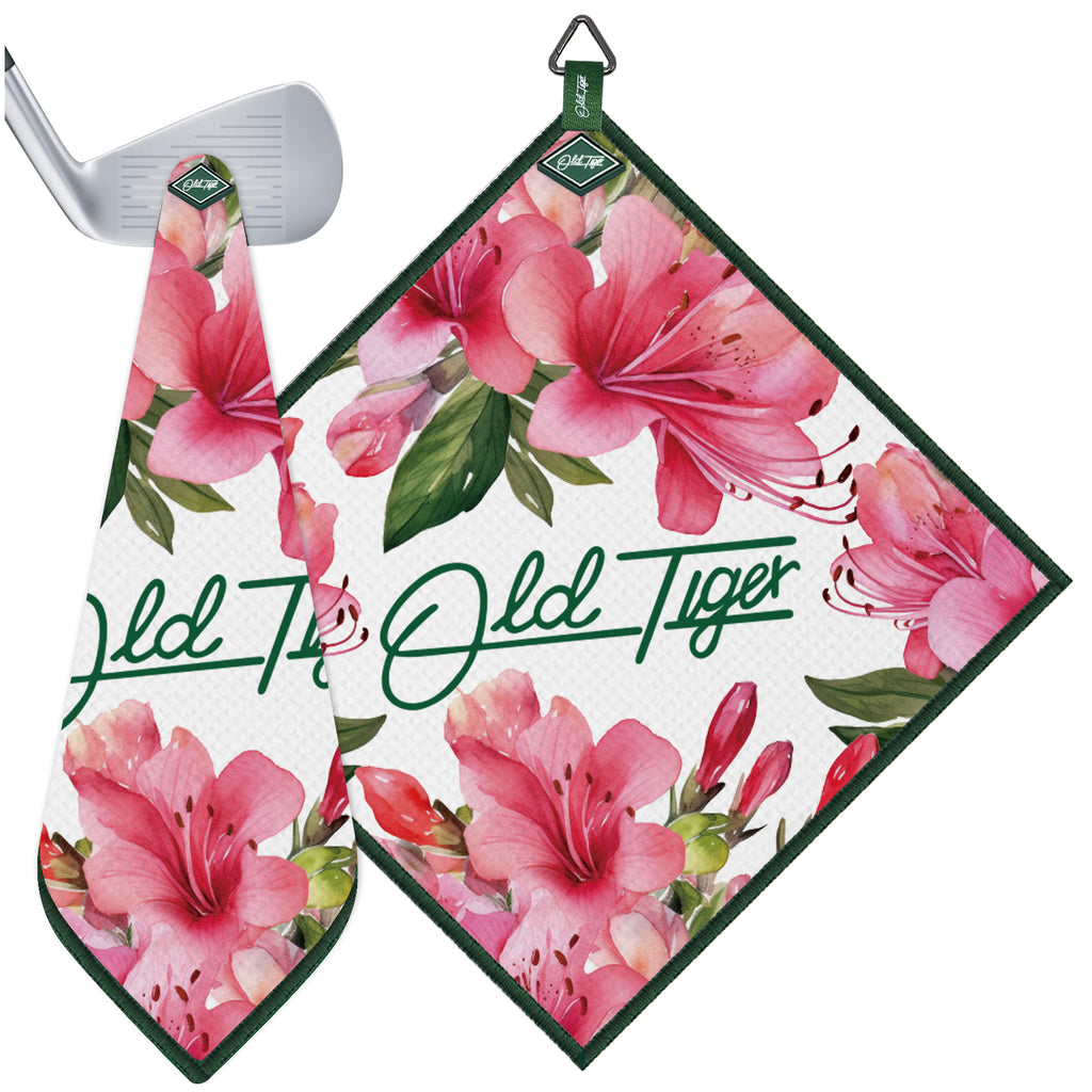 Old Tiger Azalea Floral Square Golf Towel Microfiber Embroidered Triangle Hook Bag Towel