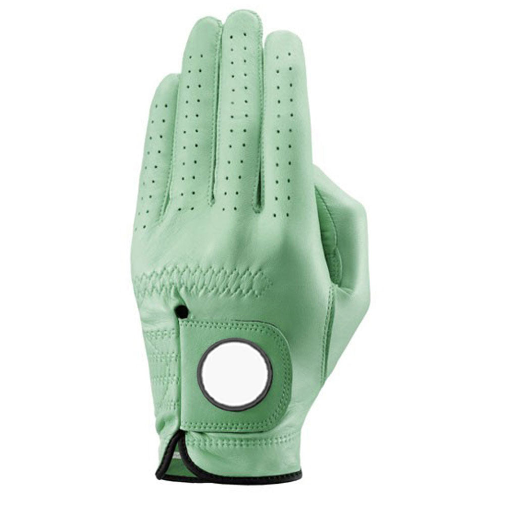 Mint green full cabretta leather palm golf glove side view