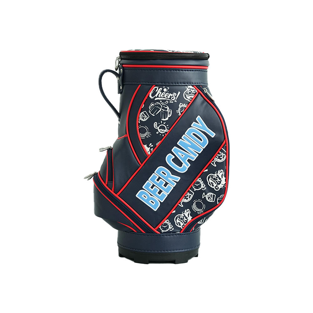 Full-Print Den Caddy Golf Bag - Front and Back View Navy Blue Red