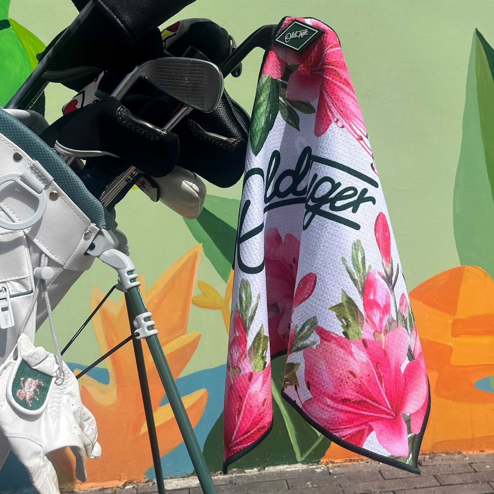 Azalea Floral Embroidered Golf Towel Microfiber Quick Dry Magnetic Hook Bag Towel