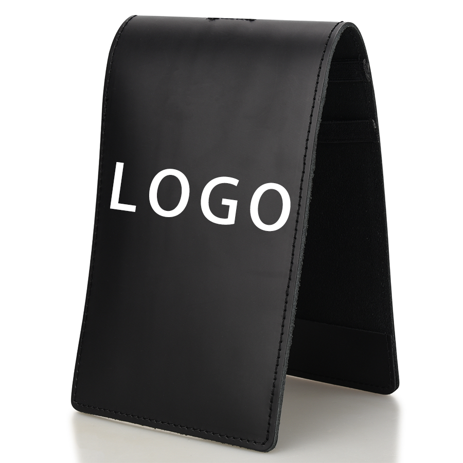 Black smooth PU leather golf scorecard holder with custom LOGO print — clean professional design