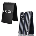 Golf scorecard holder comparison — custom logo black PU and USA monochrome flag print with brand name
