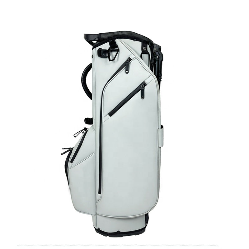Light Gray PU Leather Golf Stand Bag 14-Way Divider Quilted Pocket Engineered Dual Leg