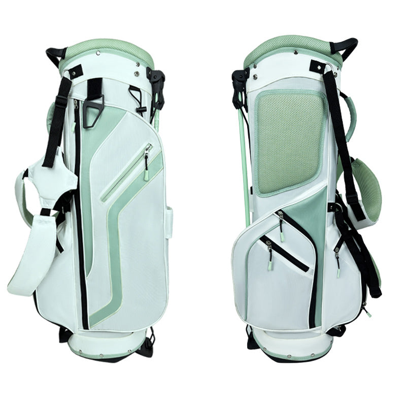 Mint green golf stand bag multiple zippered pockets detail