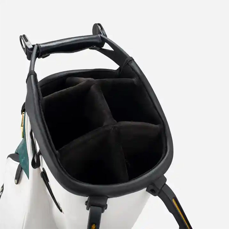 White forest green golf stand bag top view showing 14-way full dividers