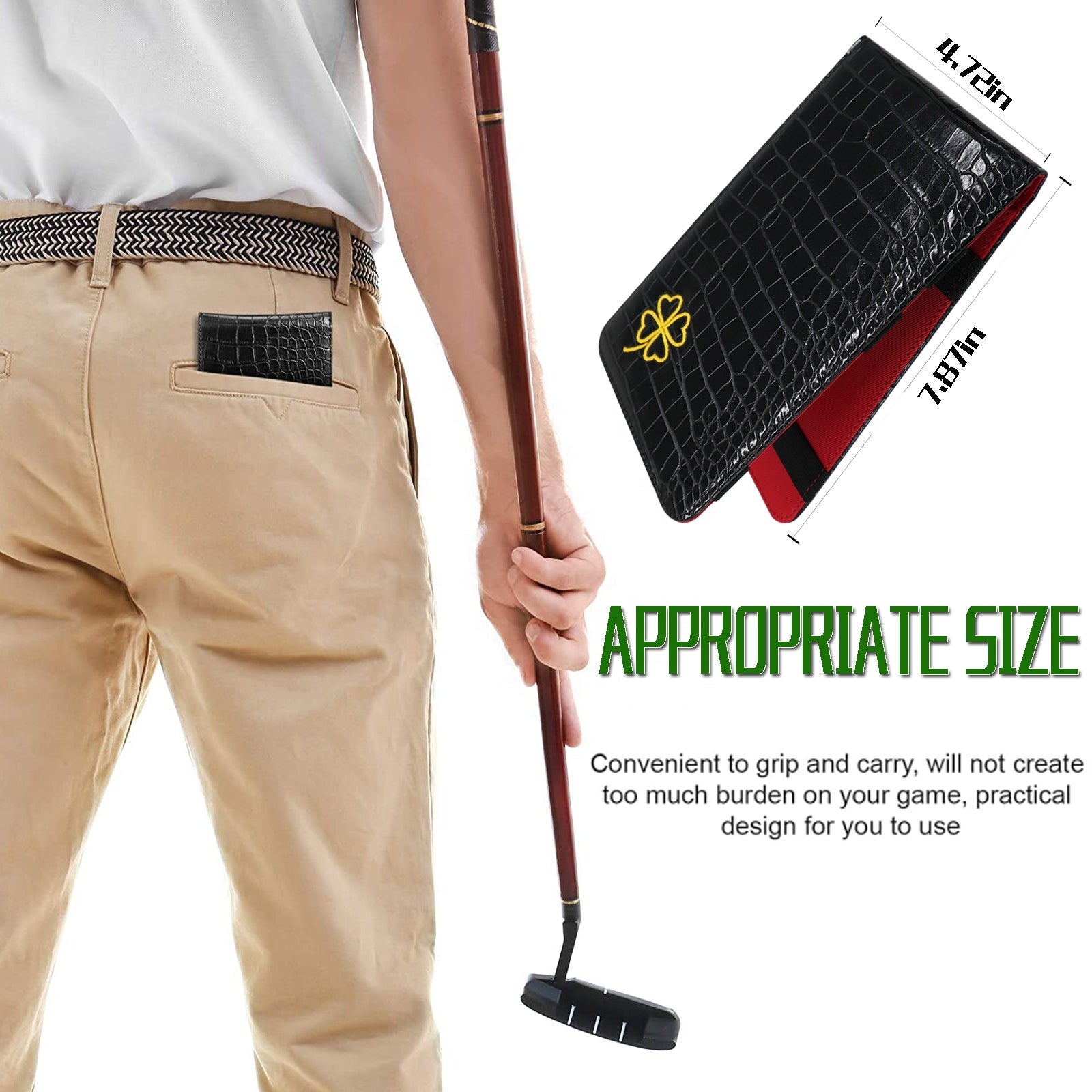 Golf scorecard holder size 4.72x7.87 inch fits in pants back pocket lifestyle shot