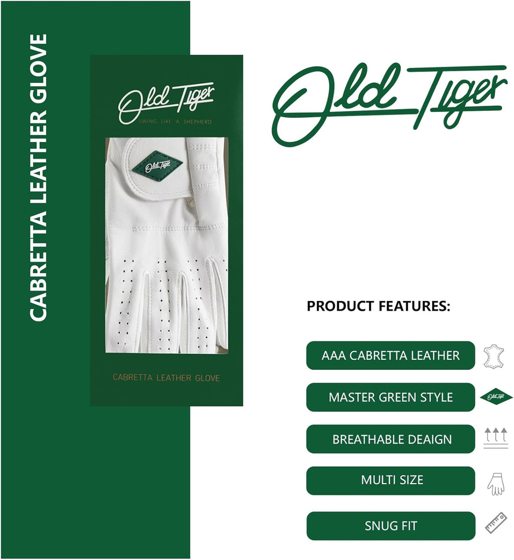 AAA Cabretta Leather Golf Glove with Green Stripe Wrist Band and Woven Logo Patch