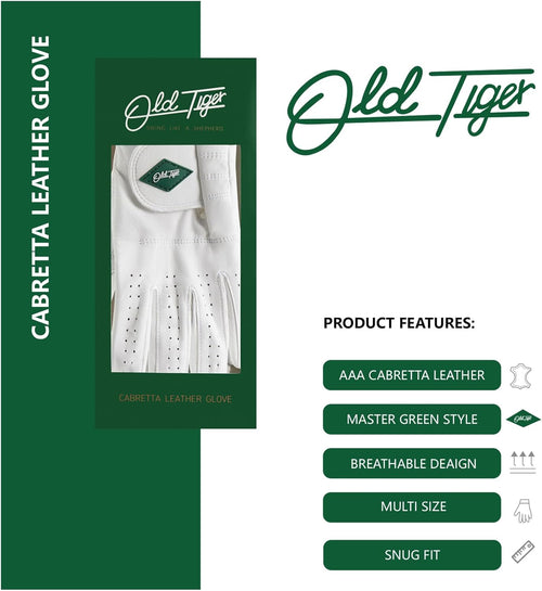AAA Cabretta Leather Golf Glove with Green Stripe Wrist Band and Woven Logo Patch