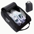 Breathable mesh golf shoe bag open view with white golf shoes inside