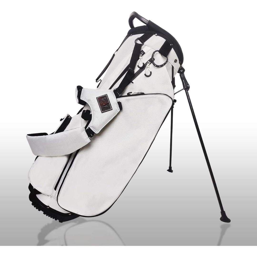 PU Leather Golf Stand Bag with 14-Way Divider Dual Shoulder Strap and Shoe Bag in White