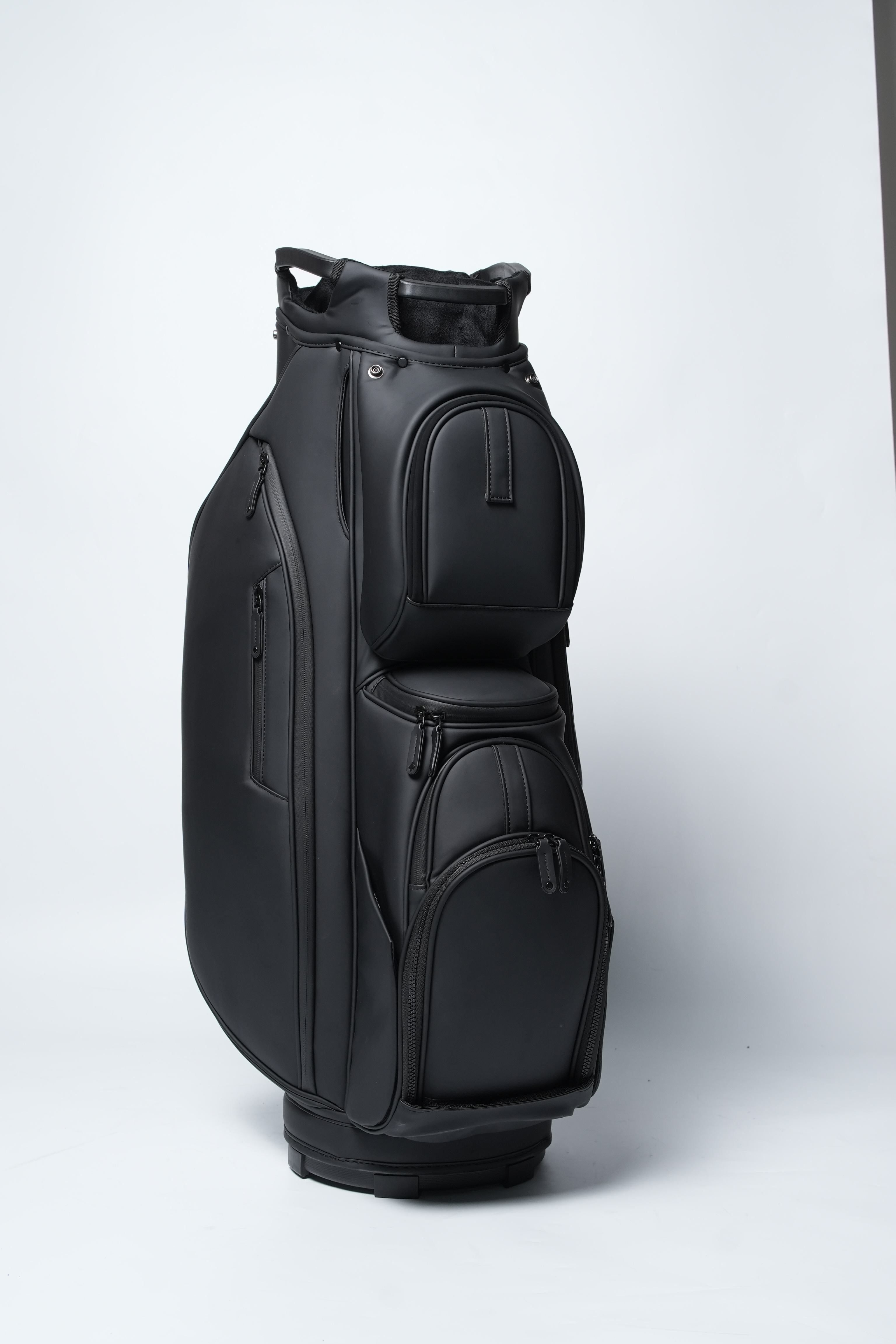 Leather Golf Cart Bag with 9-Way Divider Top and Multi-Pocket Organization in Black Navy