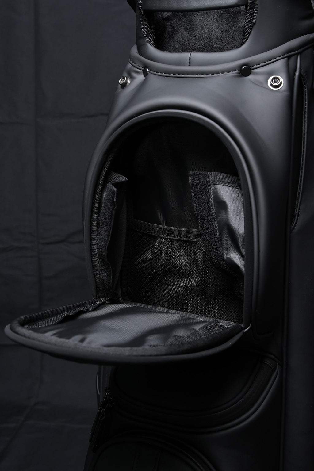 Leather Golf Cart Bag with 9-Way Divider Top and Multi-Pocket Organization in Black Navy