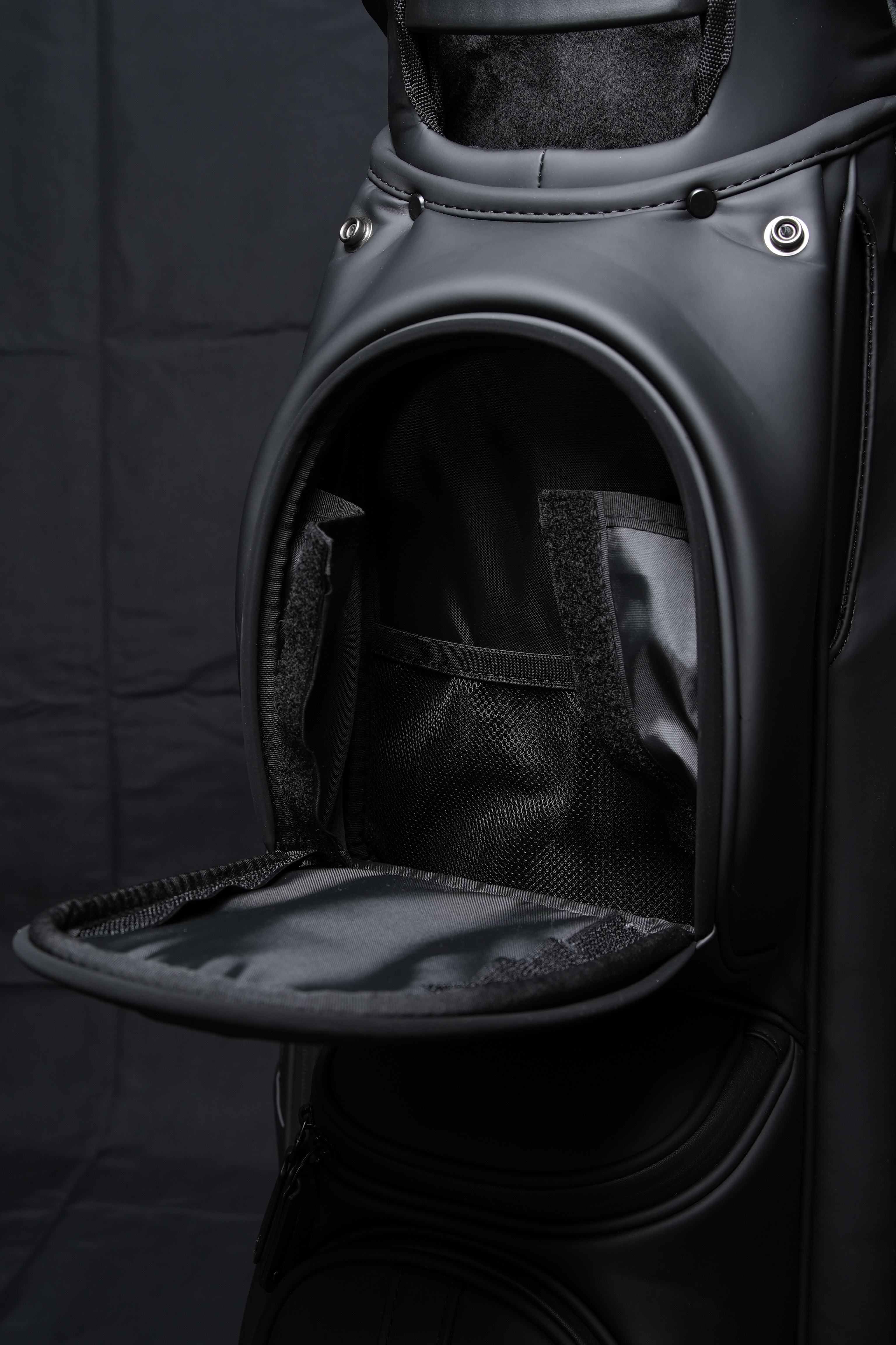 Leather Golf Cart Bag with 9-Way Divider Top and Multi-Pocket Organization in Black Navy
