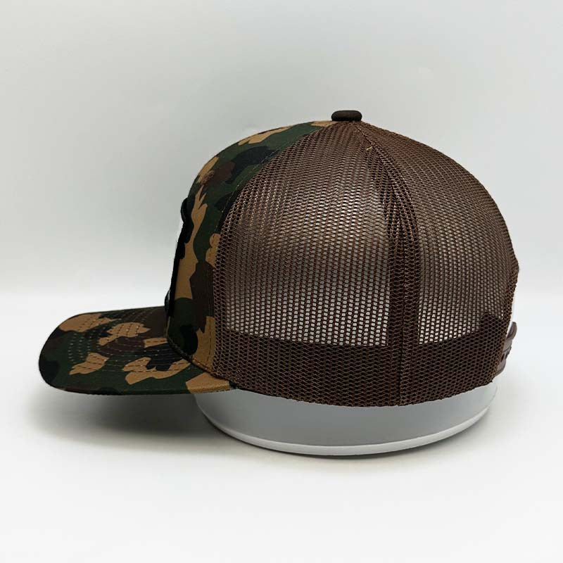 Custom All-Over Camo Trucker Hat with Woven Label Patch Multiple Colorways