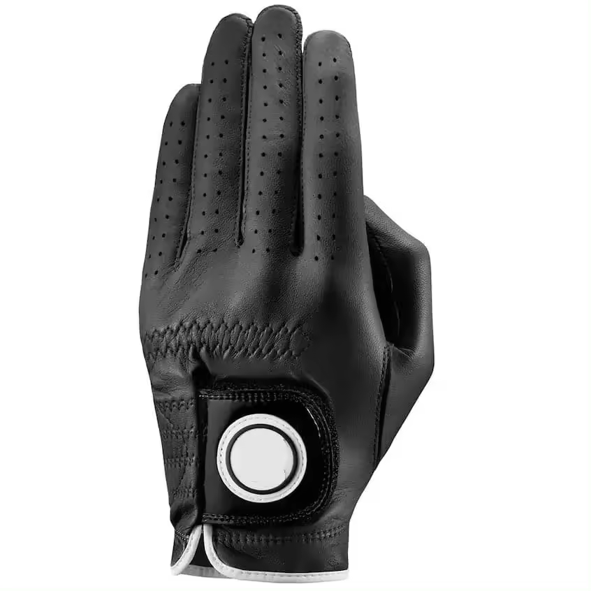 Custom Round Logo Patch Kangaroo Leather Golf Glove White and Black Available OEM ODM for Golf Clubs