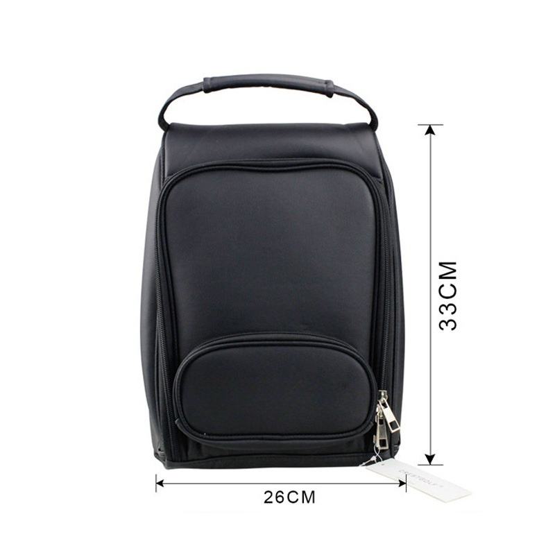 Black PU leather golf shoe bag dimensions 26cm x 33cm with front pocket