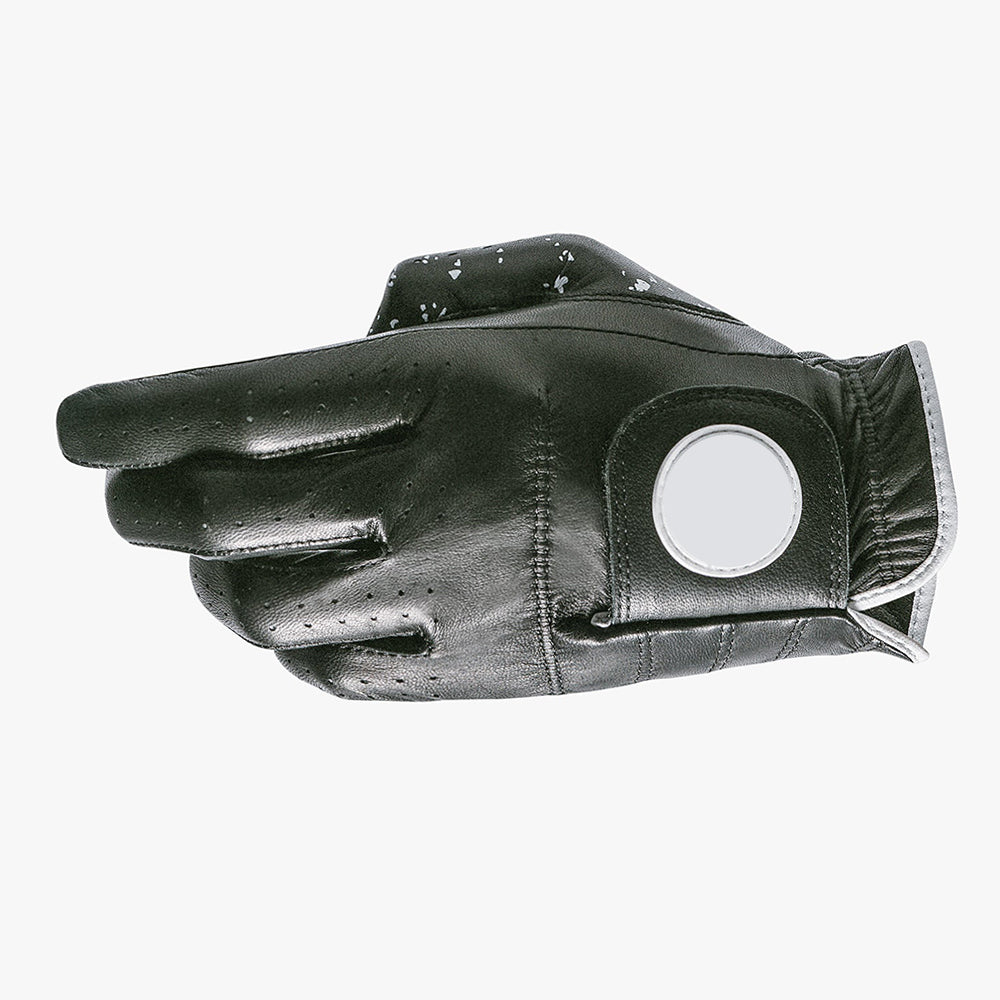 Black Deerskin Golf Glove with Built-In Ball Marker and Splatter Print Back