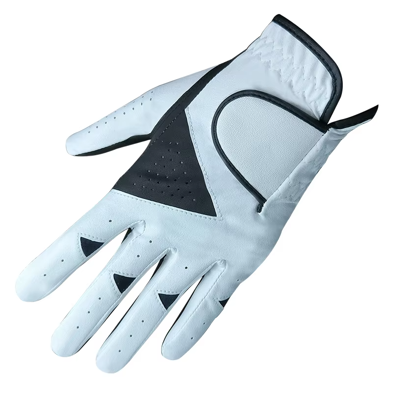 White Black Sport Kangaroo Leather Golf Glove Mesh Palm Reinforced Design OEM ODM for Golf Clubs