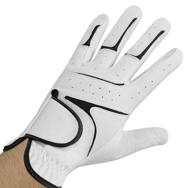 White Black Sport Kangaroo Leather Golf Glove Mesh Palm Reinforced Design OEM ODM for Golf Clubs